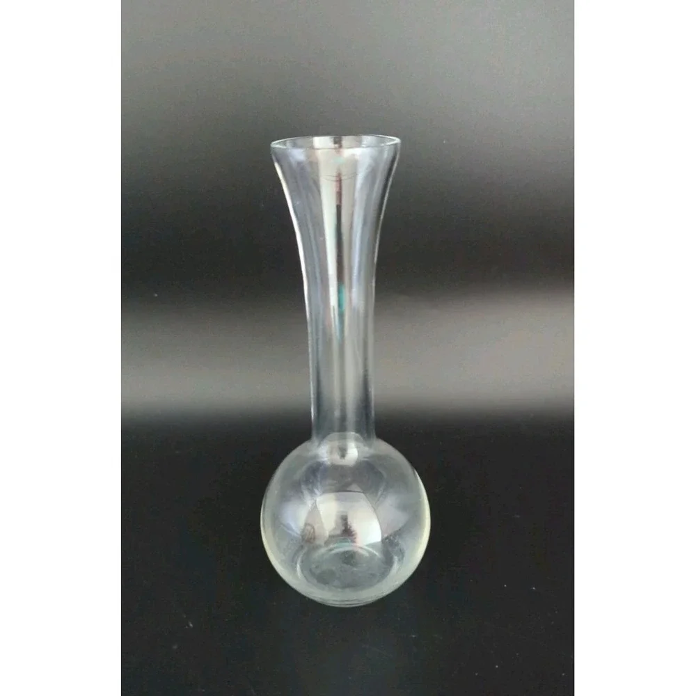 Clear Glass Bud Vase 6 Inch Small Minimalist Bulb Shape Flower Vase Decor